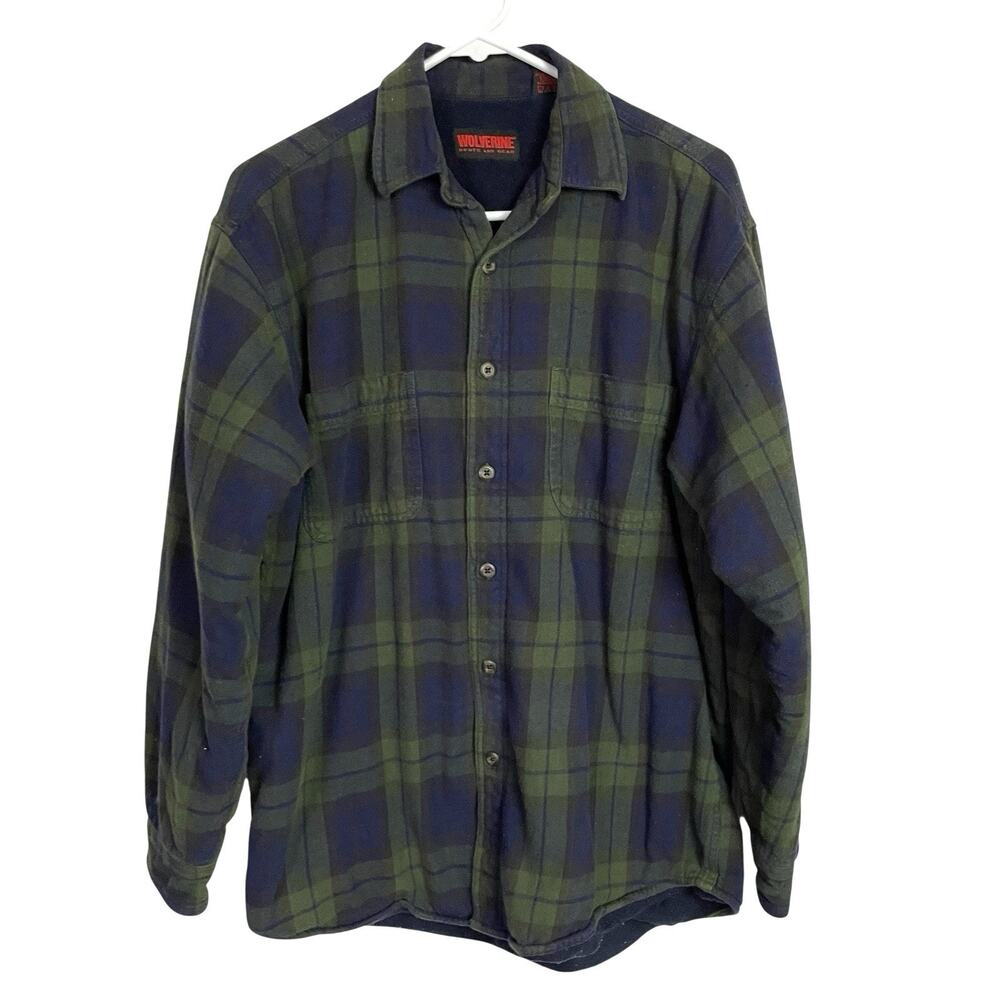 Wolverine Shacket Shirt Jacket Mens M Black Watch Plaid Flannel‎ Fleece Lined